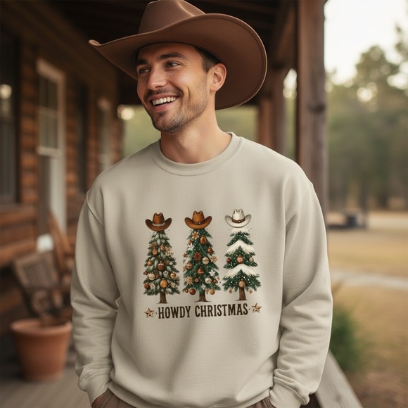 Christmas Tree Sweatshirt Howdy Christmas gifts Women Men soft fun cozy White - Picture 5 of 11